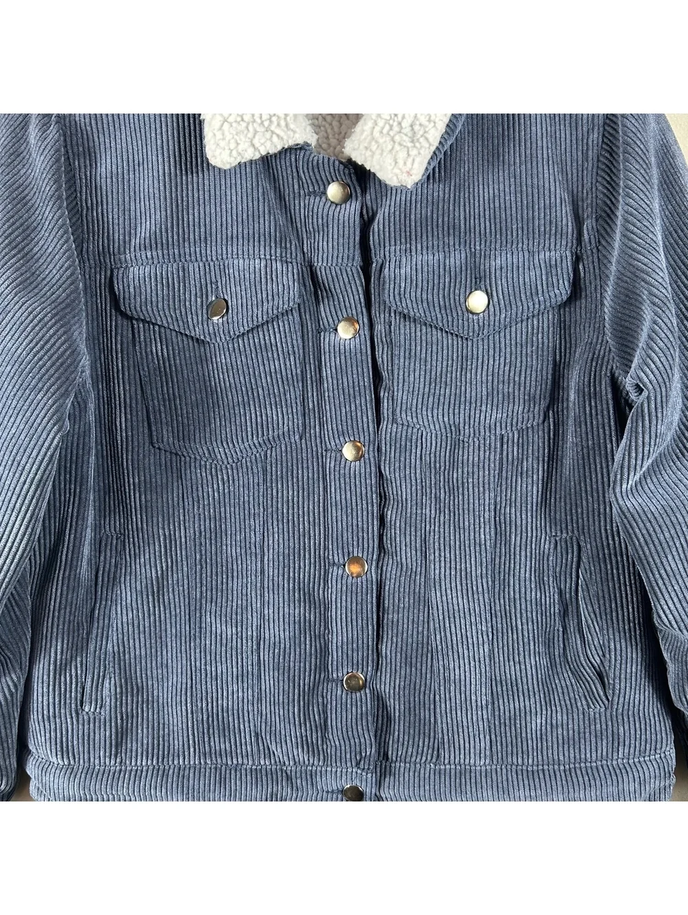 Fashion Nova Boy’s Size Small Navy Sherpa Lined Corduroy Jacket Button Down